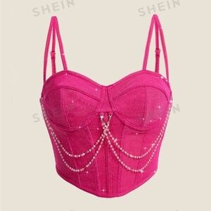 Hot pink chain detail crop cami top